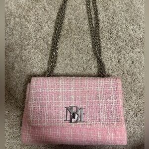 Pink Tweed Chain Shoulder Bag